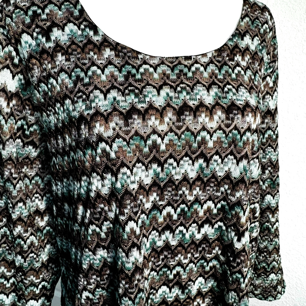 COLDWATER CREEK Women's 2X Aqua Blue Brown Crochet Lined Pullover Boho Tunic Top